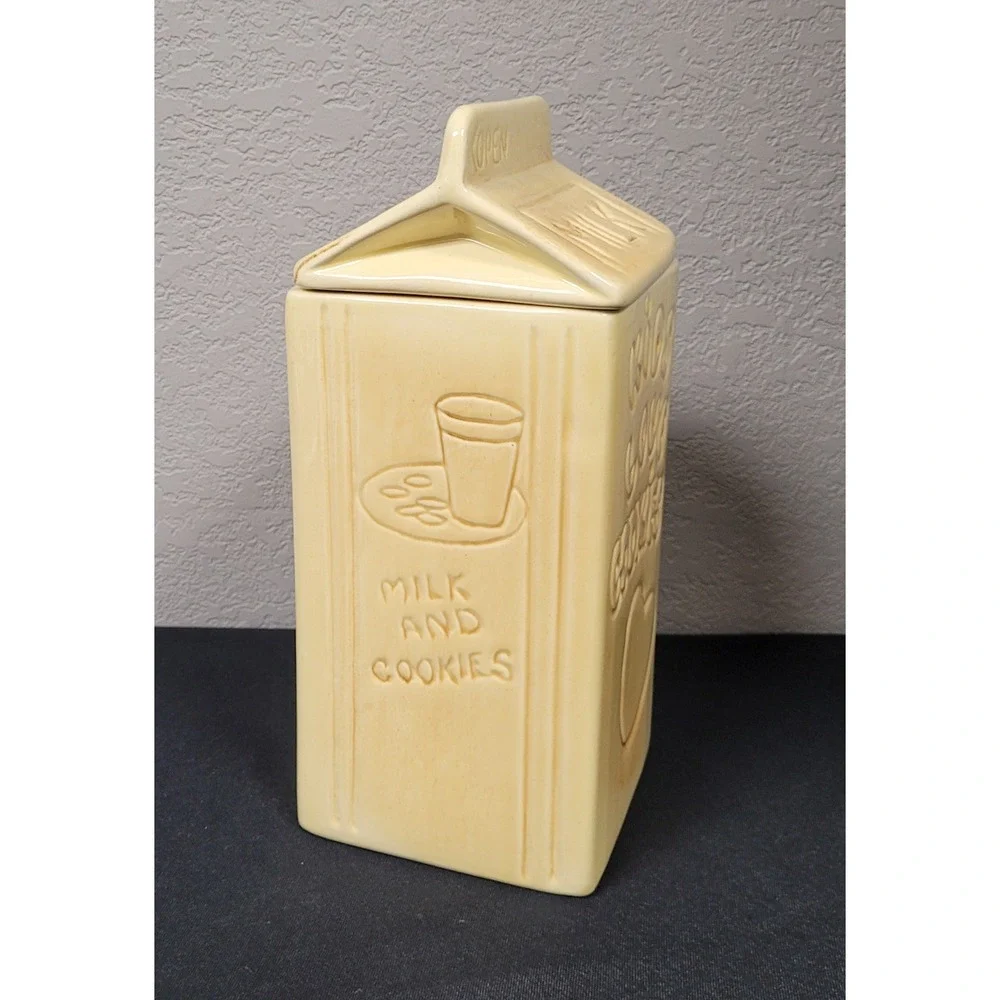 Vintage 1980s Ceramic Milk Carton Cookie Jar Kids Love Milk Retro Kitchen Decor